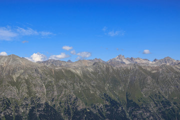 Panorama view of dramatic sky and mountains scene in national park Dombay