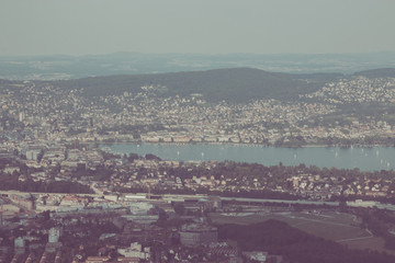 Panorama view of historic Zurich city center with lake, canton of Zurich