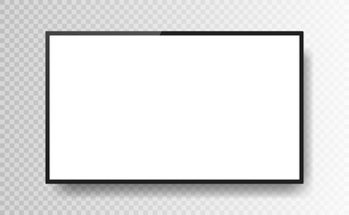 Realistic black television screen isolated on transparent background. 3d blank TV led monitor. Vector illustration