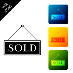 Sold icon isolated. Sold sticker. Sold signboard. Set icons colorful square buttons. Vector Illustration