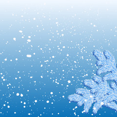 Fototapeta na wymiar Background winter net blue, snowfall, spruce branch - vector. Christmas. New Year 2020