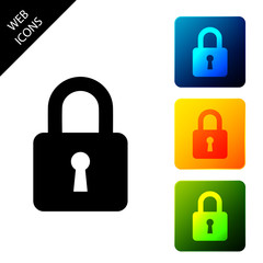 Lock icon isolated. Padlock sign. Security, safety, protection, privacy concept. Set icons colorful square buttons. Vector Illustration