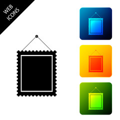 Rectangular picture frame hanging on the wall icon isolated on white background. Set icons colorful square buttons. Vector Illustration