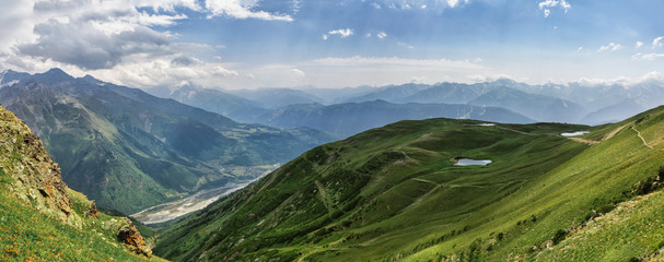 Panorama of Coruldi Lake, Svaneti, Caucasus, Georgia