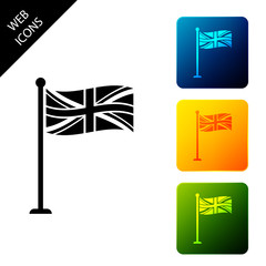 Flag of Great Britain on flagpole icon isolated. UK flag sign. Official United Kingdom flag sign. British symbol. Set icons colorful square buttons. Vector Illustration