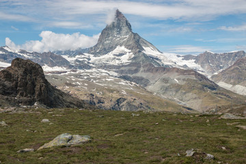 View closeup Matterhorn mountain, scene in national park Zermatt