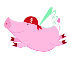 Fototapeta premium Pig pirate, cartoon, vector illustration