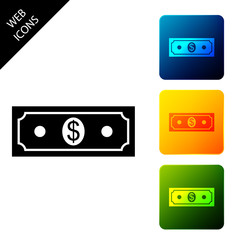 Paper money american dollars cash icon isolated. Dollar banknote sign. Set icons colorful square buttons. Vector Illustration