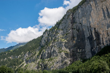 View valley of waterfalls in national park of city Lauterbrunnen, Switzerland