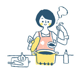 調理をする主婦　ピンク © hisa-nishiya