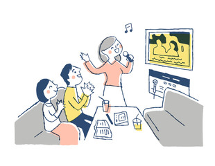 カラオケを楽しむ男女　ピンク