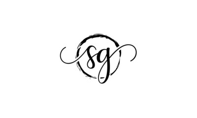 Elegant script letter S and G monogram inside a brush stroke circle logo