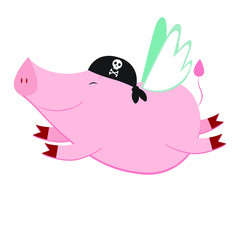 Pig pirate, cartoon, vector illustration
