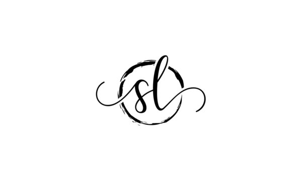 SL Initial handwriting logo vector, SL Initial handwriting logo design with a circle. Zen Circle Brush, handwritten logo for fashion, team, wedding, luxury logo. SL initial  logo