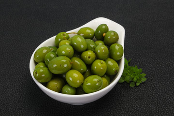 Green Campo Real olives in the bowl