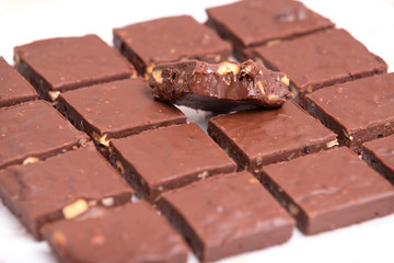 Chocolate squares with teeth marks
