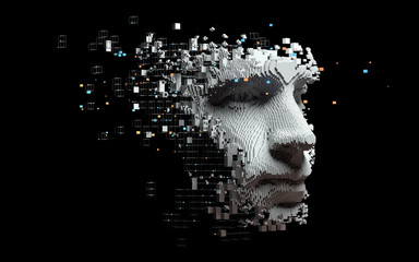 Fototapeta Abstract digital human face.  Artificial intelligence concept of big data or cyber security. 3D illustration  obraz