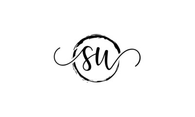 SU Initial handwriting logo vector, SU Initial handwriting logo design with a circle. Zen Circle Brush, handwritten logo for fashion, team, wedding, luxury logo. SU initial  logo