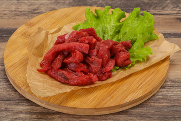 Raw beef meat sliced for cooking