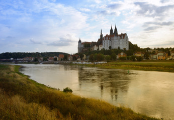 Fototapeta na wymiar Meissen, Germany, Elbe river with the castle Albrechtsburg