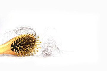 Hair loss, hair loss every day, serious problems and hair loss on a white background.