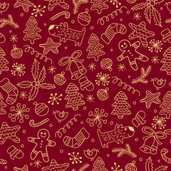 Seamless  pattern  of Happy New Year and Christmas Day. Seamless pattern of doodle, for wrapping paper, cloth, background. vector