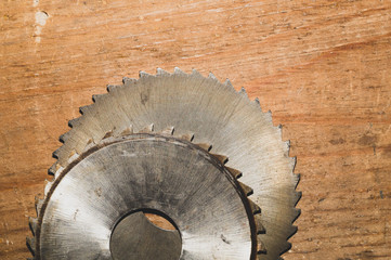 Circular saw. carpentry tools. industrial background. equipment for sawmill and sawing wooden products