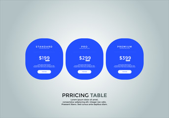 Pricing table design. vector. order, box, button, list for web. price. mobile.