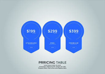 Pricing table design. vector. order, box, button, list for web. price. mobile.