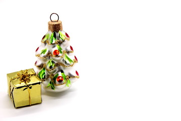 Christmas decorations-Christmas tree and gift isolated on white background