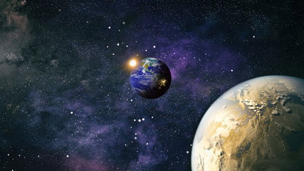 Sunrise over planet Earth, view from space,blue planet Earth in deep space. Elements of this image furnished by NASA