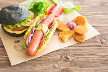 Delicious fast food. Fast food - Hot dogs and hamburger