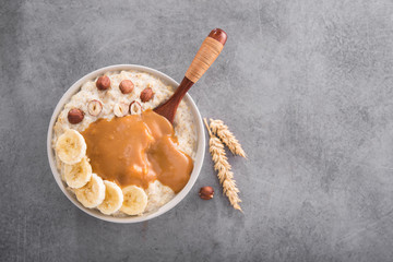 oatmeal, banana, nuts and caramel fudge