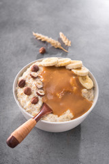 oatmeal, banana, nuts and caramel fudge