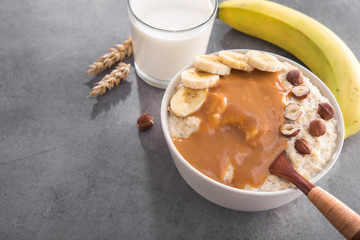 oatmeal, banana, nuts and caramel fudge