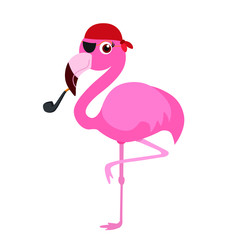 cute Captain flamingo, vector illustration