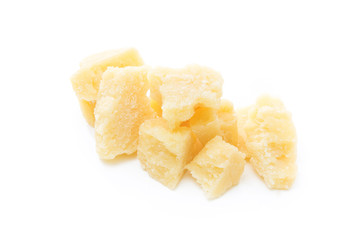 Parmesan cheese pieces isolated