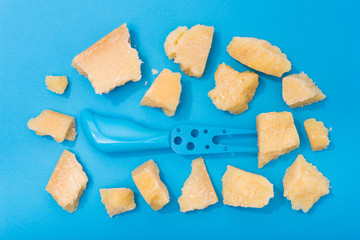 Tasty parmesan yellow cheese pieces