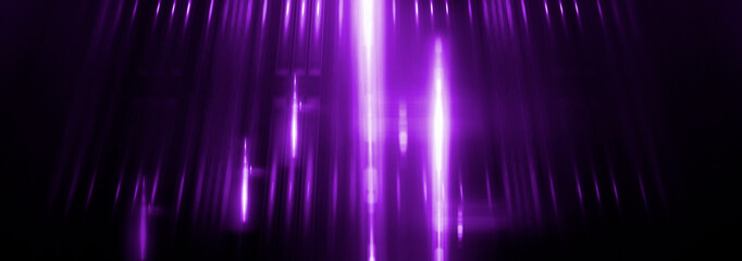 Empty stage. Violet neon, abstract blue background. Rays of searchlights, light, abstract tunnel, corridor.