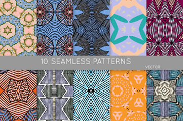Collection of seamless patterns ethnic motifs