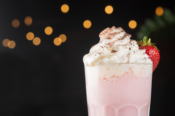 Closeup of summer strawberry milk shake