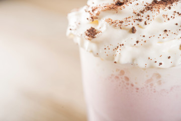 Closeup of summer strawberry milk shake