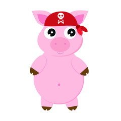 Pig pirate, cartoon, vector illustration