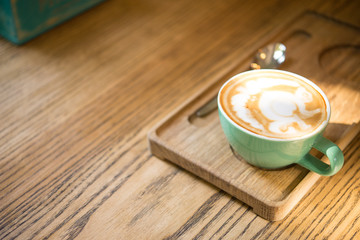 Italian cafe, turquoise color of cappuccino coffee cup