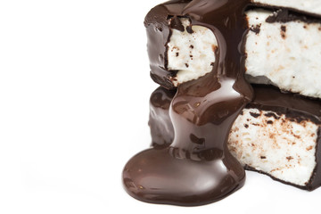 Chocolate stream, melted, souffle candy isolated