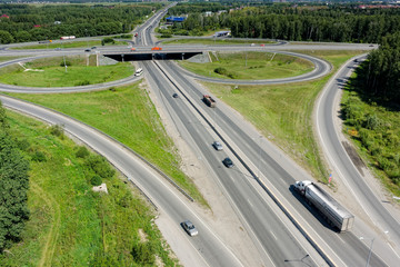 Aerial view of highway interchange on Irbitskiy trakt