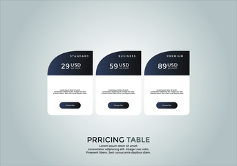 Pricing table design. vector. order, box, button, list for web. price. mobile.