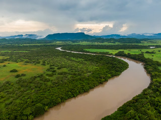Fototapeta na wymiar Beautiful aerial view of the Tempisque River in Palo Verde Nacional Park