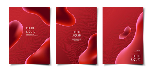 Set of 3d elegant red liquid abstract cover, poster, banner, wallpaper design template