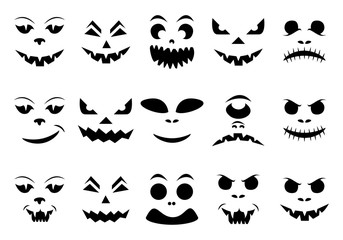 Naklejka premium Set of illustrated cartoon jack-o-lantern silhouettes.